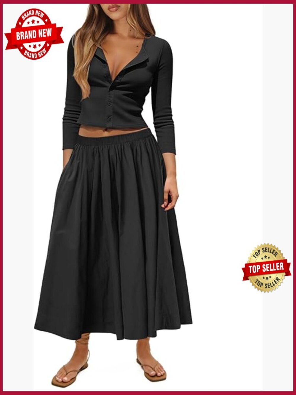 Ribbed Button Down Cardigan 2 Piece Skirt Set Midi Fall Going Out